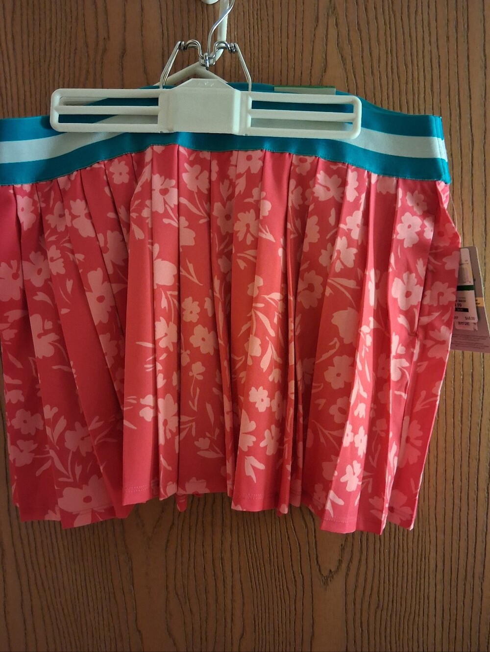 PGA Tour Coral Floral Pleated Skirt with Teal Waistband